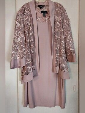 R&M Richards Blush Pink Embroidered Overlay Dress Set 8